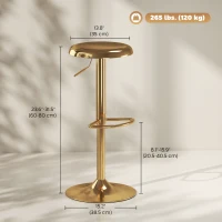 HOMCOM Steel Bar Stools Set of 2, Adjustable Counter Height Round Breakfast Barstools, Industrial Swivel Bar Chairs, Gold(m-3)