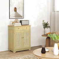 HOMCOM Kitchen Storage Cabinet, Sideboard Floor Cupboard with Solid Wood Top, Adjustable Shelf, and 2 Drawers, Natural(m-10)