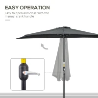 Outsunny 9.8ft Half Umbrella Semi Round Patio Parasol with Crank Handle, Top Vent for Garden, Balcony- NO BASE INCLUDED, Black(m-4)