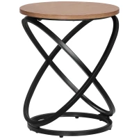 HOMCOM Industrial End Table with Round Tabletop, Sofa Side Table with Steel Frame, 15.7"x15.7"x19.7", Light Brown(m-2)