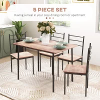 HOMCOM 5 Piece Dining Table Set for 4, Space Saving Kitchen Table and 4 Chairs, Rectangle, Steel Frame for Dining Room, Oak(m-4)