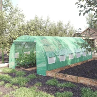 Outsunny Large Walk-in Greenhouse, 20'x10'x6.6' Tunnel Greenhouse with Zippered Door and 12 Roll-up Windows, Outdoor Green House for Garden Plant, Green(m-8)