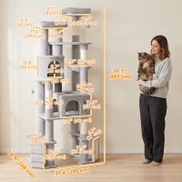 PawHut 79" Tall Cat Tree for Indoor Large Cats Adult with Split Baseboard, 2 Cat Condos, 2 Beds, 5 Sisal Scratching Posts(m-3)
