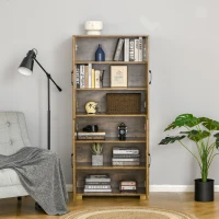 HOMCOM Industrial Kitchen Pantry Cabinet with 4 Doors and Storage Shelves, Freestanding Storage Cabinet, Rustic Wood(m-6)