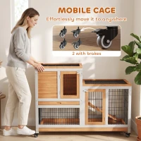 PawHut Wooden Rabbit Hutch, Indoor Bunny Cage with Wheels, Pull Out Trays, Run, Yellow(m-7)