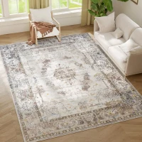 HOMCOM 9x12 Boho Area Rug, Machine Washable Carpet for Living Room, Bedroom, Dining Room, Kitchen, Home Office, Brown(m-12)