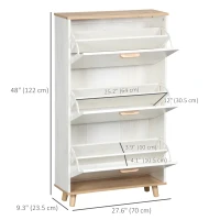 HOMCOM Modern Shoe Cabinet with 3 Flip Drawers and Adjustable Shelf, 12 Pair Shoe Storage Cabinet for Hallway, Entryway, White(m-3)