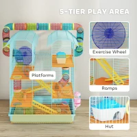 PawHut 18.5" Hamster Cage, 5 Tiers Small Animal House with Tunnel Tube System, Exercise Wheel, Water Bottle, Light Blue(m-4)