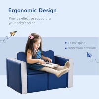 Qaba Kids Sofa Set 2-in-1 Multi-Functional Toddler Table Chair Set 2 Seat Couch Storage Box Soft Sturdy Blue(m-4)