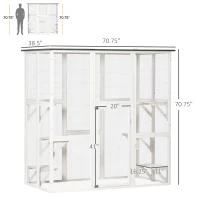 PawHut Outdoor Cat House Big Catio Wooden Feral Cat Shelter Enclosure with Large Spacious Interior, 6 High Ledges, Weather Protection Asphalt Roof, 71" L, White(m-3)
