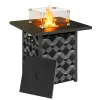 Outsunny Propane Fire Pit Table, 28 Inch Gas Fire Pit with Explosion-Proof Net and Glass Wind Guard, Gas Tank Holder(m-9)