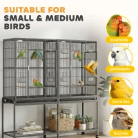 PawHut 56"H Bird Cage, Parrot Cage w/ Detachable Rolling Stand, Removable Tray, Storage Shelf, Perches, Food Container(m-7)