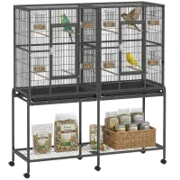 PawHut 56"H Bird Cage, Parrot Cage w/ Detachable Rolling Stand, Removable Tray, Storage Shelf, Perches, Food Container(m-13)