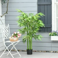 HOMCOM 4.6FT Artificial Bamboo Tree Faux Decorative Plant in Nursery Pot for Indoor Décor(m-7)