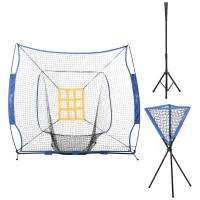 Soozier Baseball Practice Net Set with 7.5x7ft Catcher Net, Ball Caddy and Batting Tee, Blue(m-11)