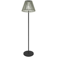 Outsunny Wicker Outdoor Floor Lamp, Cordless Solar Lantern with Auto On/Off LED Lights, IP44 for Patio, Porch, Pathway, Grey(m-2)