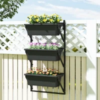 Outsunny 3-Tier Wall-Mounted Planter Box with 3 Pots, Vertical Planters for Outdoor Plants, Dark Grey(m-1)