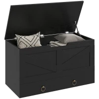 HOMCOM 31.5 Inches Storage Chest, Storage Trunk with 2 Safety Hinges for Living Room, Black Wood Grain(m-9)