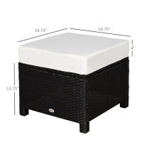 Outsunny 20" Patio Wicker Ottoman, Multipurpose Outdoor PE Rattan Footrest, Additional Seating, Side Table with Soft Cushion, Black, Cream White(m-3)