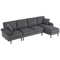 HOMCOM L-Shape Sofa, Modern Sectional Couch with Changeable Chaise Lounge, Pillows and Wooden Legs for Living Room, Dark Grey(m-9)