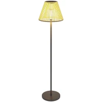 Outsunny Wicker Outdoor Floor Lamp, Cordless Solar Lantern with Auto On/Off LED Lights, IP44 for Patio, Porch, Pathway, Grey(m-9)