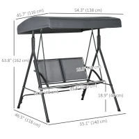 Outsunny 2-Seat Patio Swing Chair, Outdoor Porch Swing Glider w/ Tilting Canopy and Weather Resistant Steel Frame, Dark Grey(m-3)