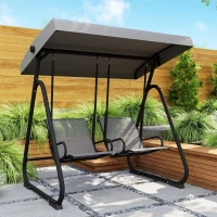 Outsunny Patio Swing Chair w/Adjustable Canopy Outdoor Porch Swing w/Dual Independent Seats 2-Seat Grey(m-8)