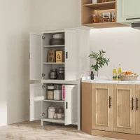 HOMCOM 64" 4-Door Kitchen Pantry, Freestanding Storage Cabinet with 3 Adjustable Shelves for Kitchen, Antique White(m-9)