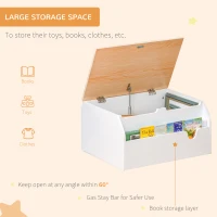 Qaba Wooden Kids Toy Box with Lid, Children Storage Organizer with Safety Hinge, Toy Trunk Chest, White(m-5)