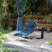 Outsunny Tanning Chair with Face Hole, 5-Level Adjustable Outdoor Chaise Lounge Chair with Pillow for Beach, Pool, Dark Blue(m-10)