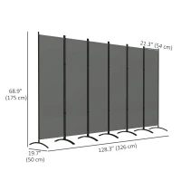 Outsunny 6 Panel Folding Room Divider, UV30+ Privacy Screen, Indoor Outdoor Privacy Panel with Stable Base, Dark Grey(m-3)