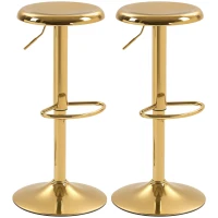 HOMCOM Steel Bar Stools Set of 2, Adjustable Counter Height Round Breakfast Barstools, Industrial Swivel Bar Chairs, Gold(m-2)