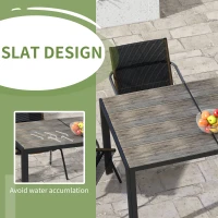 Outsunny Patio Table for 6 with Aluminum Frame, Faux Wood Tabletop, Rectangular Outdoor Table for Backyard, Lawn, Balcony, Gray(m-5)