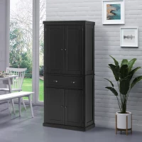 HOMCOM 72.5" Kitchen Pantry Cabinet, Traditional Freestanding Storage Cabinet with 4 Doors, Drawer and 3 Adjustable Shelves for Dining Room, Black(m-2)