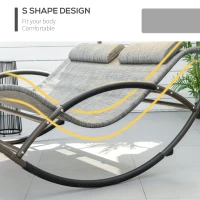Outsunny Outdoor Double Chaise Rocking Chair, Day Bed Sun Lounger with Canopy Shade, Headrest Pillow, Armrests for Garden, Poolside, Light Gray(m-5)