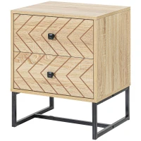 HOMCOM Modern Nightsta, Bedside Table with Drawers, Side End Table with Metal Legs for Bedroom, Zig Zag Design, Natural(m-2)