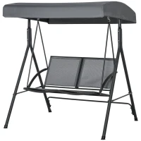 Outsunny 2-Seat Patio Swing Chair, Outdoor Porch Swing Glider w/ Tilting Canopy and Weather Resistant Steel Frame, Dark Grey(m-2)