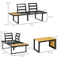 Outsunny 3 Piece Patio Furniture Set with Cushions, Aluminum Frame Outdoor Conversation Sofa Set w/ Two Loveseats and Wood Grain Plastic Top Coffee Table/Side Table, Dark Gray(m-3)