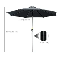 Outsunny 10' x 8' Round Market Umbrella, Patio Umbrella with Crank Handle and Tilt, Outdoor Parasol for Garden, Black(m-3)