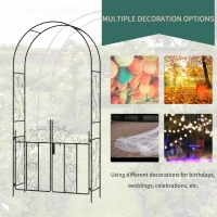 Outsunny 89.25" Metal Garden Arch with Gate, Garden Arbor Trellis for Climbing Plants, Roses, Vines, Wedding Arch, Black(m-6)