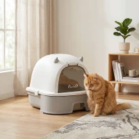 PawHut Stainless Steel Cat Litter Box Easy to Clean Kitty Litter Box with Slide-Out Tray Large Gray(m-9)