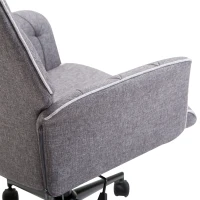 HOMCOM Linen Computer Desk Chair Tufted Height Adjustable Home Office Chair with Swivel Wheels and Padded Armrests Dark Gray(m-9)