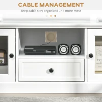 HOMCOM Modern TV Stand Cabinet for TVs up to 60 Inches, Entertainment Center with Drawer and Glass Doors for Living Room, White(m-6)