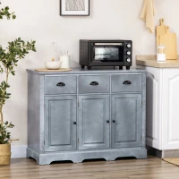 HOMCOM Sideboard Buffet Kitchen Sideboard Cabinet with 3 Drawers 3 Door Cabinets Adjustable Shelf for Living Room Gray(m-10)
