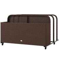 Outsunny Wicker Patio Pool Float Storage Basket, PE Rattan Outdoor Pool Caddy with Rolling Wheels for Floaties, Noodles, Life Vests, Beach Balls, Toys, Brown(m-11)