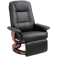 HOMCOM Swivel Recliner Chair, PU Leather Reclining Armchair with Retractable Footrest, Lounge Chair with Wood Base and Adjustable High Back for Small Spaces, Living Room, RV, Bedroom,  Black(m-1)