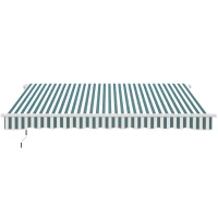 Outsunny 12' x 10' Retractable Awning Patio Awnings Sun Shade Shelter with Manual Crank Handle, Green and White(m-11)