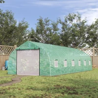 Outsunny 26' x 10' x 7' Walk-in Greenhouse Tunnel, Large Gardening Hot House with 12 Windows, 2 Net Protected Zipper Screen Doors for Backyard, Green(m-10)