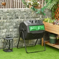 Outsunny Tumbling Compost Bin Outdoor Dual Chamber 360° Rotating Composter 43 Gallon with Sliding Doors, Green(m-1)