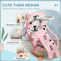 Qaba Slide for Kids with Basketball Hoop for Indoor Use, Easy Set Up Baby Slide for Kids 18-36 Months, Pink(m-5)